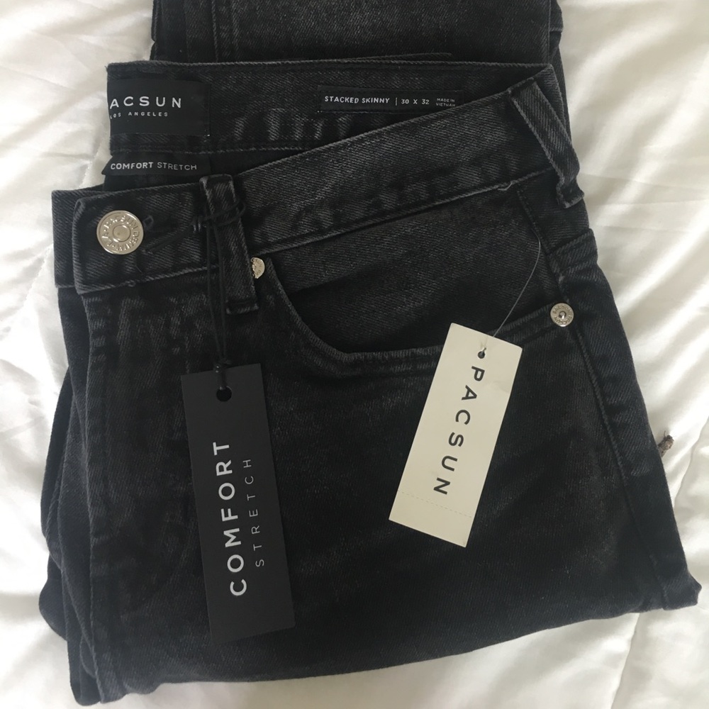 PacSun Stacked Skinny Zip Moto Black Jeans NWT